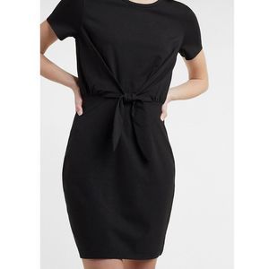 Express Black Cotton Mini Stretch Dress Short sleeve Size M Front Knot Crewneck